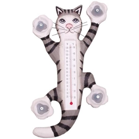 Songbird Essentials SE2170902 Climbing Gray Tabby Cat Small Window Thermometer (Set of 1)